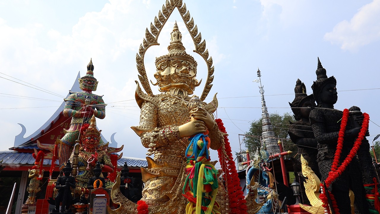ท้าวเวสสุวรรณ 4 หน้า วัดบางชัน วิธีขอพร กลางวันผูก กลางคืนปลด